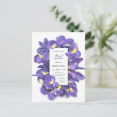 Verbluffende Paarse Irises Waterverf Vrijgezellenf Uitnodiging Briefkaart (Staand voorkant)