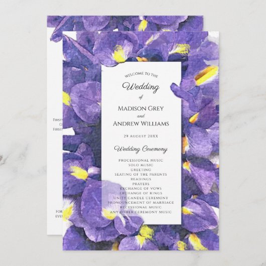 Verbluffende Paarse Waterverf van Irisa's Programmakaart (Voorkant / Achterkant)