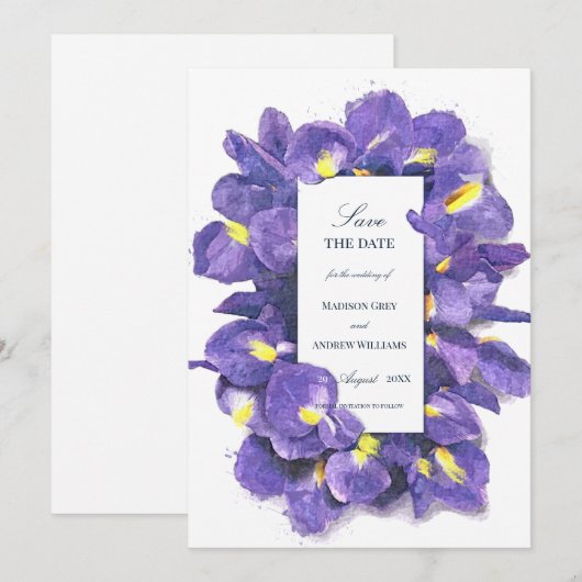 Verbluffende Paarse Waterverf van Irisa's Save The Date (Voorkant / Achterkant)