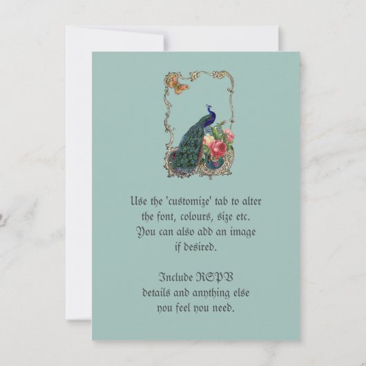 Verbluffende  pauw en bloemen uitnodigingen (Achterkant)