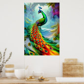 Verbluffende pauw met prachtige staartwaren poster (Keuken)