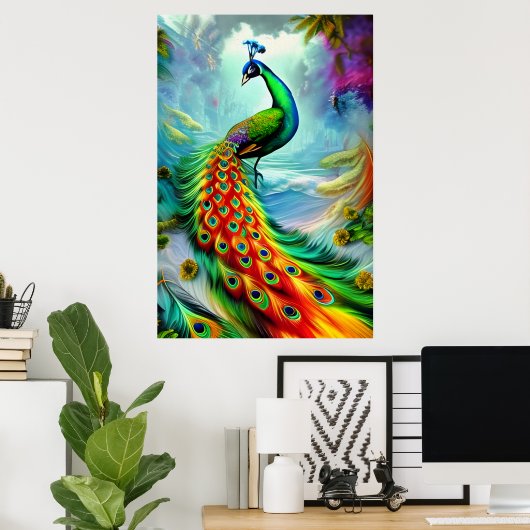 Verbluffende pauw met prachtige staartwaren poster (Thuiskantoor)