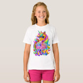 Verbluffende Rainbow Unicorn Delight, Verjaardagsc T-shirt (Voorkant volledig)