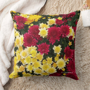 Verbluffende Red Gold Autumn Chrysanthemum Flowers Kussen