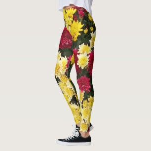 Verbluffende Red Gold Autumn Chrysanthemum Flowers Leggings