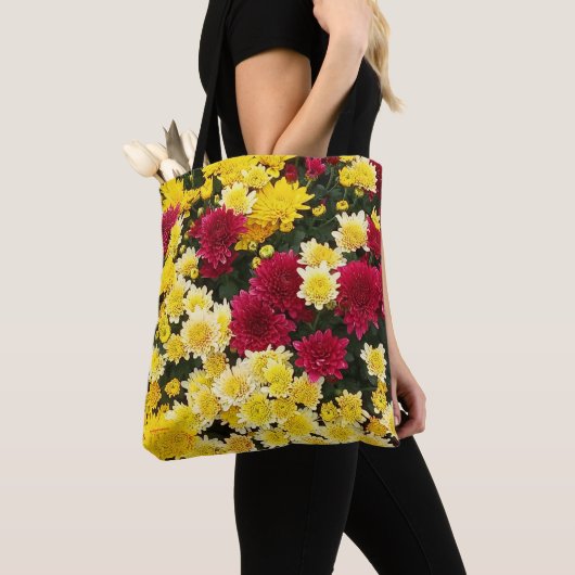 Verbluffende Red Gold Autumn Chrysanthemum Flowers Tote Bag (Dichtbij)