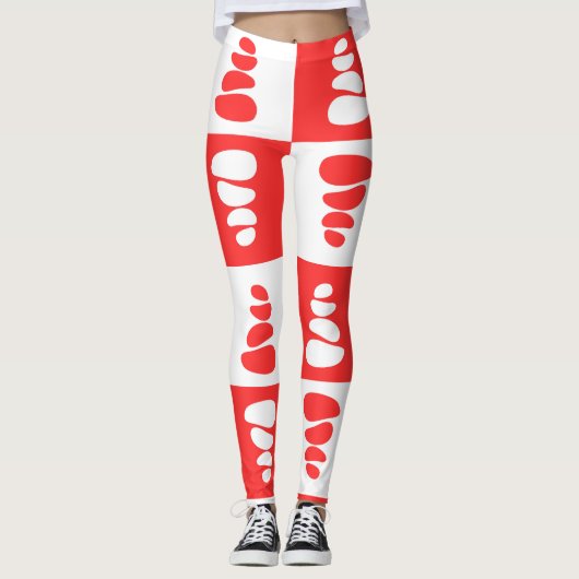 Verbluffende rode en witte steentjes patroon leggings (Voorkant)