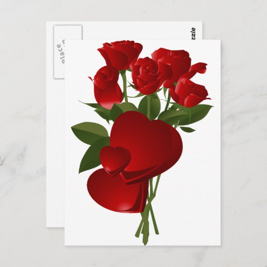 Verbluffende rode rozen en harten briefkaart (Voorkant / Achterkant)