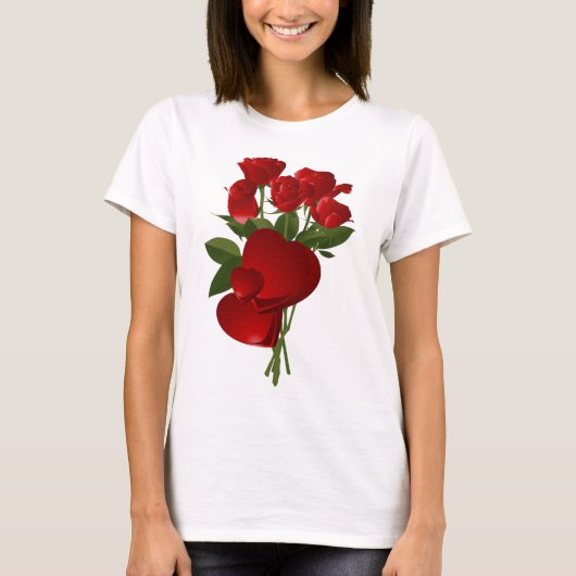 Verbluffende rode rozen en harten t-shirt (Voorkant)