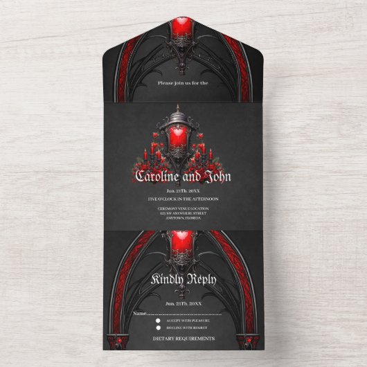 Verbluffende rode rozen en poortontwerp all in one uitnodiging (Binnen)