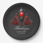 Verbluffende rode rozen en poortontwerp. papieren bordje (Voorkant)