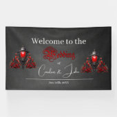 Verbluffende rode rozen en poortontwerp spandoek (Horizontaal)