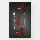 Verbluffende rode rozen en poortontwerp spandoek (Verticaal)