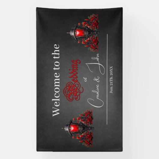 Verbluffende rode rozen en poortontwerp spandoek (Verticaal)