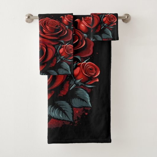 Verbluffende rode rozen op Black Love Theme Bad Handdoek (Insitu)