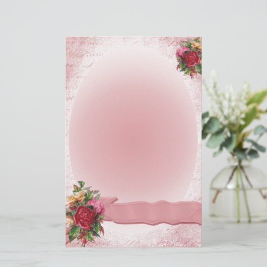 Verbluffende  rode rozenroze roze lint briefpapier (Staand voorkant)