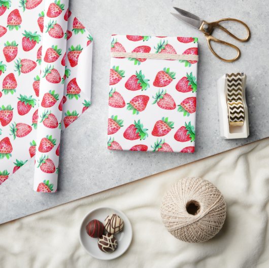 Verbluffende rode Waterverf aardbeien Cadeaupapier (Crafts)