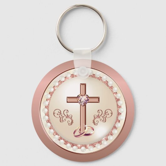 Verbluffende Roos Gold, Christelijke bruiloft voor Sleutelhanger (Achterkant)