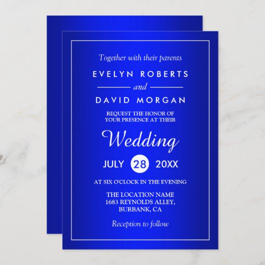 Verbluffende Royal Blue Classy Wedding Kaart (Voorkant / Achterkant)