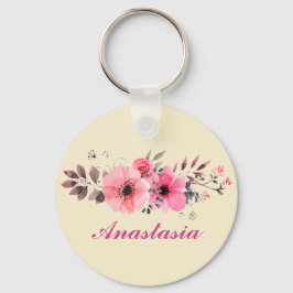 Verbluffende roze bloemen met jouw naam sleutelhanger