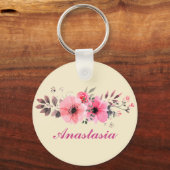 Verbluffende roze bloemen met jouw naam sleutelhanger (Voorkant)