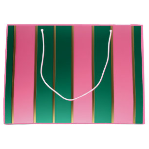 Verbluffende roze en groene moderne strepen groot cadeauzakje