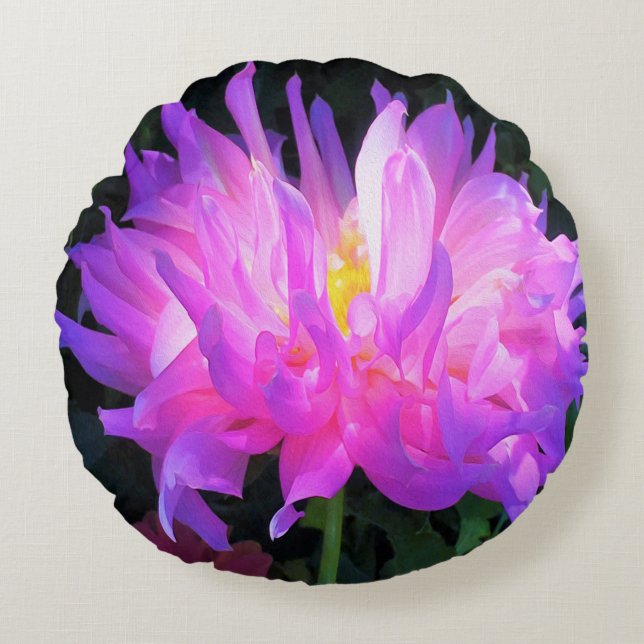 Verbluffende roze en Paarse Cactus Dahlia Rond Kussen (Voorkant)