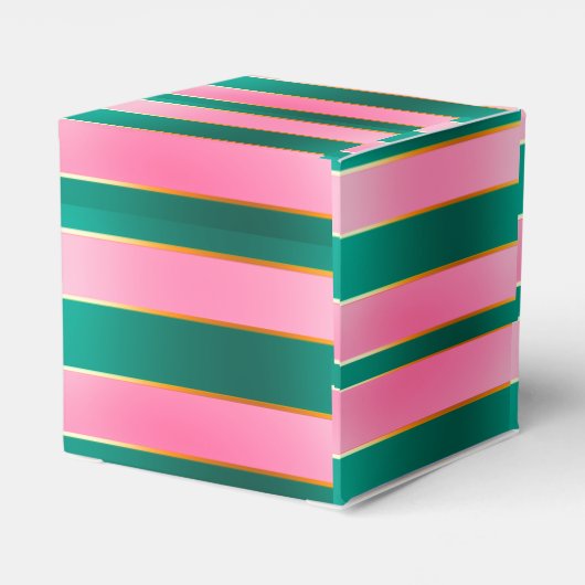 Verbluffende roze & groene moderne strepen bedankdoosjes (Achterkant)