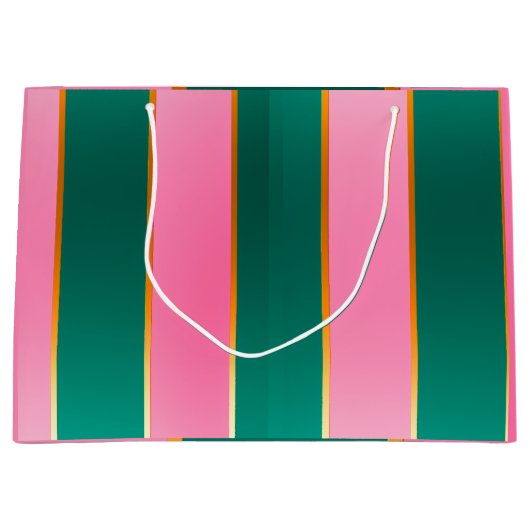 Verbluffende roze & groene moderne strepen groot cadeauzakje (Voorkant)