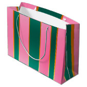 Verbluffende roze & groene moderne strepen groot cadeauzakje (Achterkant Gekanteld)