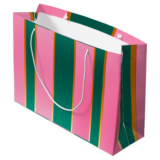 Verbluffende roze & groene moderne strepen groot cadeauzakje (Achterkant Gekanteld)