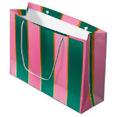 Verbluffende roze & groene moderne strepen groot cadeauzakje (Voorkant Gekanteld)