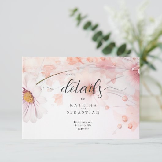 Verbluffende roze madeliefjes informatiekaartje (Staand voorkant)