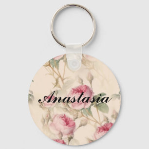 Verbluffende roze rozen met jouw naam sleutelhanger
