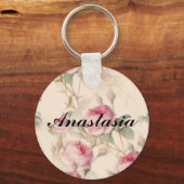 Verbluffende roze rozen met jouw naam sleutelhanger (Voorkant)