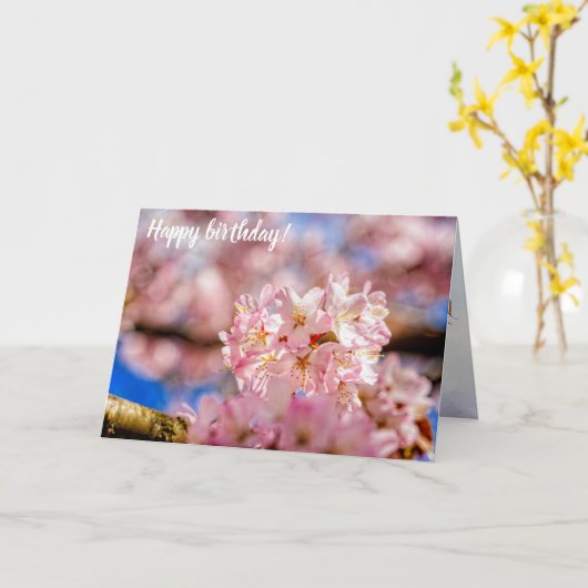 Verbluffende roze Sakura-bloemen in het voorjaar Kaart (Gele Bloem)