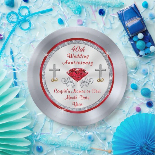 Verbluffende Ruby 40th Wedding Jubileum Ideeën Papieren Bordje (Feest)