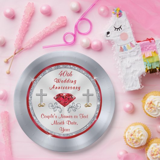 Verbluffende Ruby 40th Wedding Jubileum Ideeën Papieren Bordje (Feest)