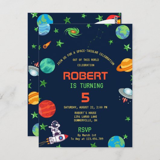 VERBLUFFENDE RUIMTEVERJAARDAGSUITNODIGING BRIEFKAART (Voorkant / Achterkant)