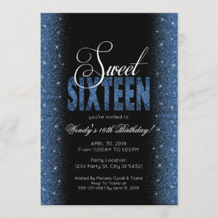 Verbluffende Sapphire Blue Sweet 16 Party-uitnodig Kaart