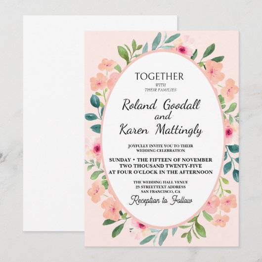 Verbluffende serie van bloemenbruiloft kaart (Voorkant / Achterkant)