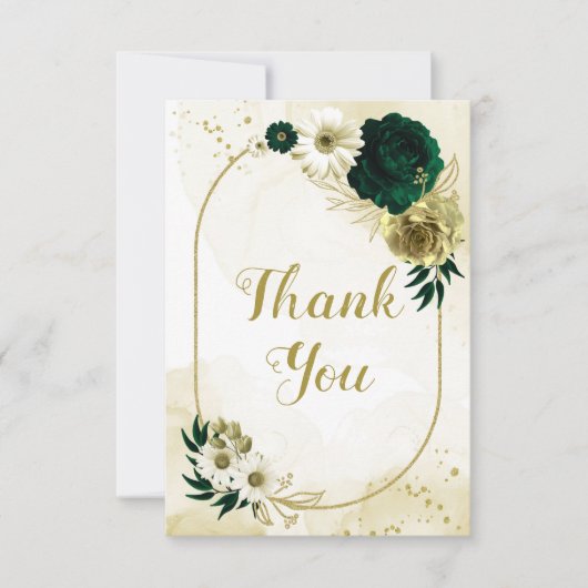 Verbluffende smaragdgroene ivoorgoudbloemen bedankkaart (Voorkant)