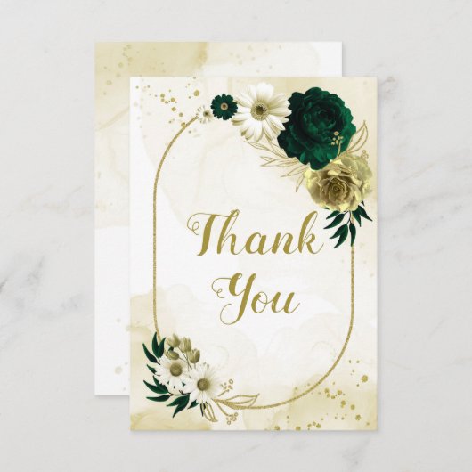 Verbluffende smaragdgroene ivoorgoudbloemen bedankkaart (Voorkant / Achterkant)