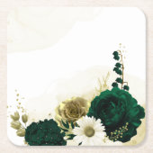 Verbluffende smaragdgroene ivoorgoudbloemen kartonnen onderzetters (Voorkant)