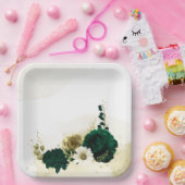 Verbluffende smaragdgroene ivoorgoudbloemen papieren bordje (Feest)