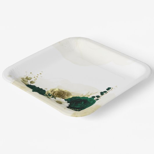 Verbluffende smaragdgroene ivoorgoudbloemen papieren bordje (Gebogen)