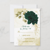 Verbluffende smaragdgroene ivoorgoudbloemen RSVP kaartje (Voorkant)