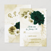 Verbluffende smaragdgroene ivoorgoudbloemen RSVP kaartje (Voorkant / Achterkant)