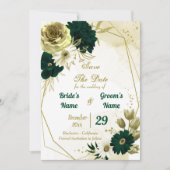 Verbluffende smaragdgroene ivoorgoudbloemen save the date (Voorkant)