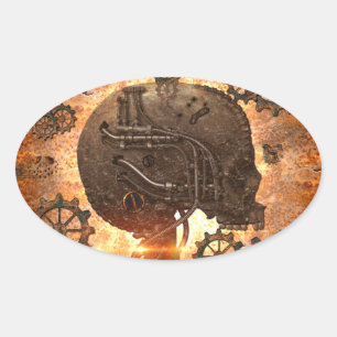 Verbluffende steampunk schedel met tandwielen ovale sticker